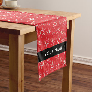 Red and White Snowflakes, Your name, Personalize Short Table Runner