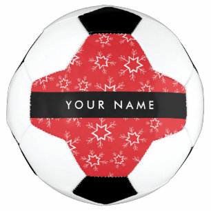 Red and White Snowflakes, Your name, Personalize Soccer Ball