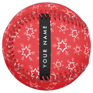 Red and White Snowflakes, Your name, Personalize Softball