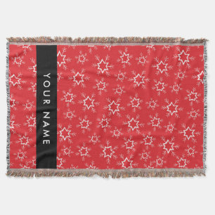 Red and White Snowflakes, Your name, Personalize Throw Blanket