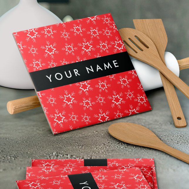 Red and White Snowflakes, Your name, Personalize Tile (Creator Uploaded)