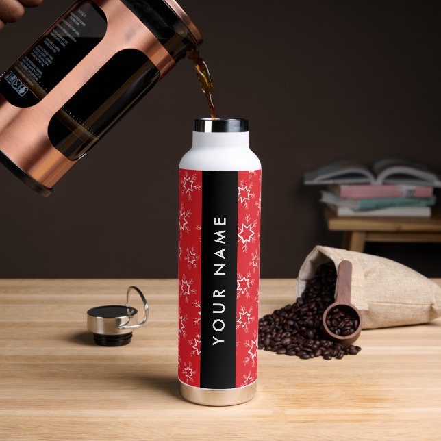 Red and White Snowflakes, Your name, Personalize Water Bottle (Coffee)