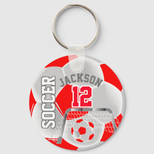 Red and White Soccer ⚽ Ball  Sport Keychain