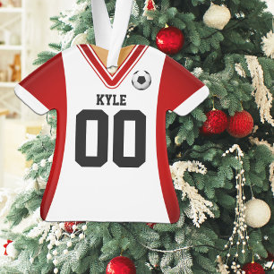 Red and White Soccer Jersey Ornament