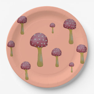 Red and white spotted mushroom paper plate
