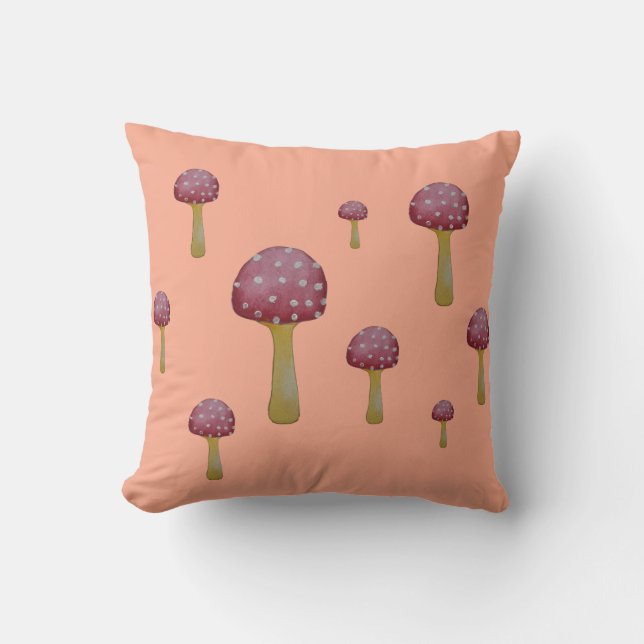 Red and white spotted mushroom throw pillow (Front)