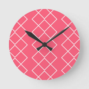 Red and White Square Chains Round Clock