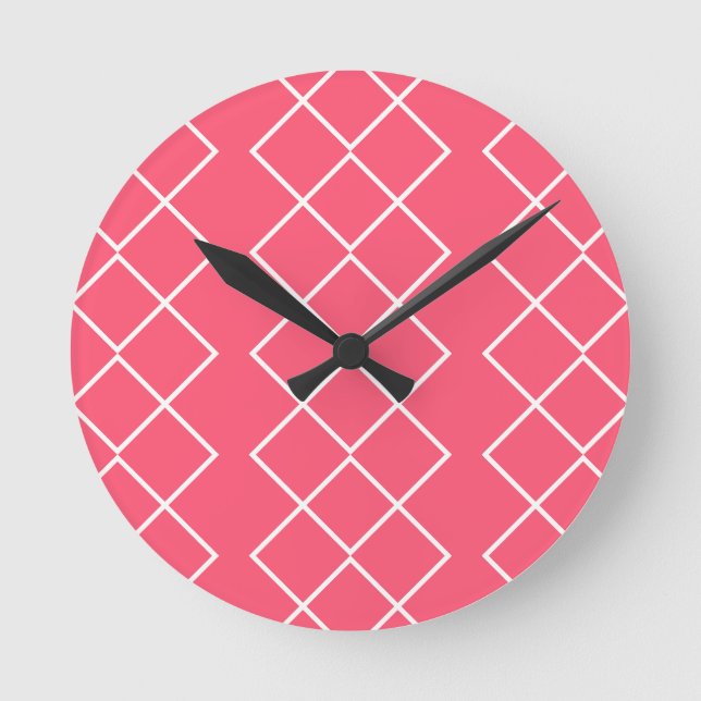 Red and White Square Chains Round Clock (Front)