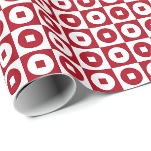 Red and White Square Circle Wrapping Paper