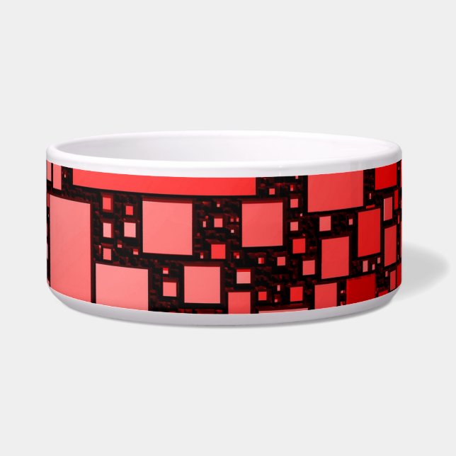 Red and White Square Dancing Ceramic Pet Bowl (Right)