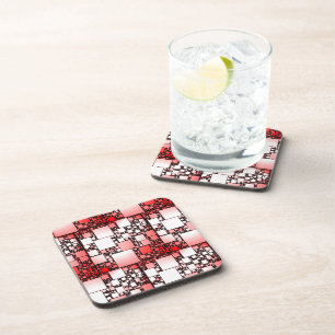 Red and White Square Dancing Plastic Coaster