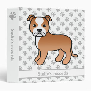 Red And White Staffie Cute Cartoon Dog & Text Binder