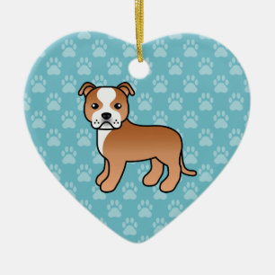 Red And White Staffordshire Bull Terrier Dog Ceramic Ornament