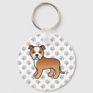 Red And White Staffordshire Bull Terrier Dog Keychain