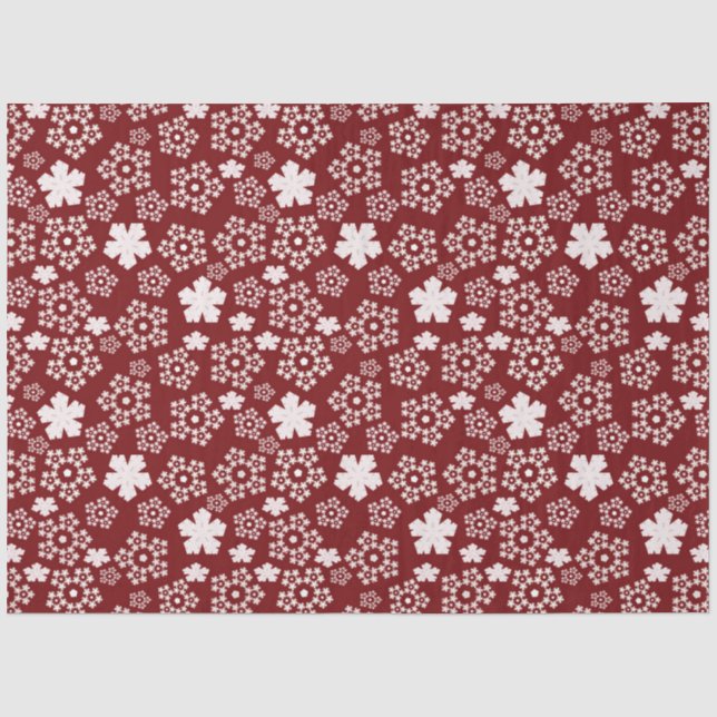 Red and White Star and Snowflake Winter Pattern Tissue Paper (Front)