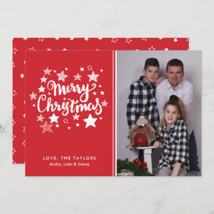 Red and White Starry Christmas Photo Card