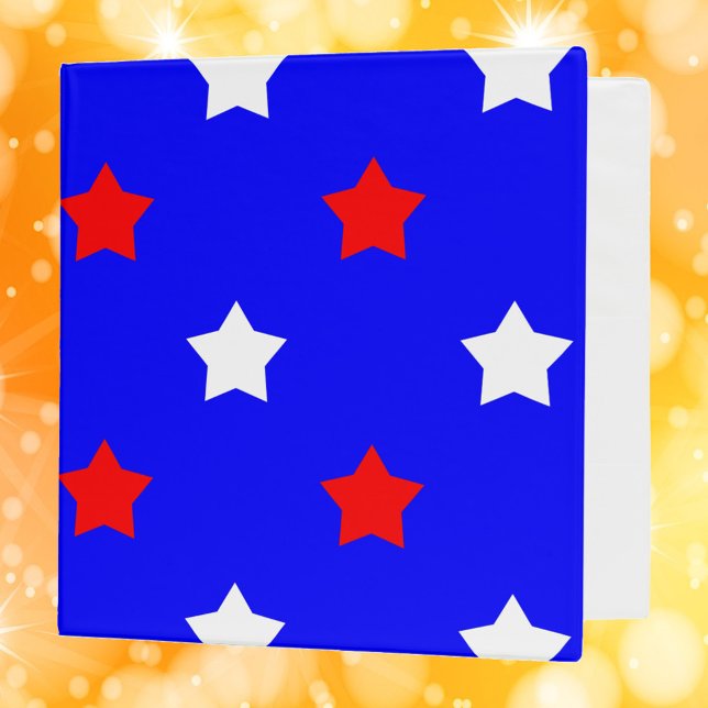 Red and White Stars Blue Background Binder (A binder with a pattern of red and white stars with a blue background)