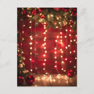 Red and White String Lights Christmas Digital Art Holiday Postcard