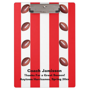 Red and White Stripe, Name, Football Coach Clipboard