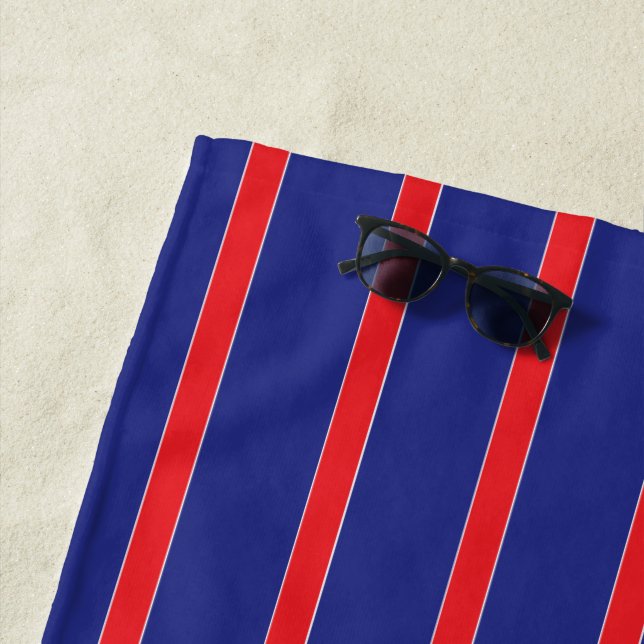 Red and white stripe on navy blue beach towel (In Situ)