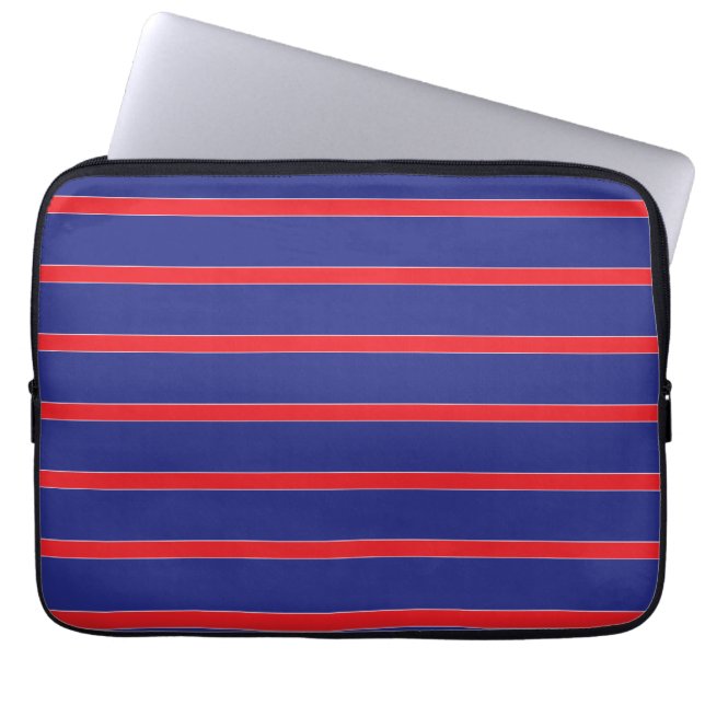 Red and white stripe on navy blue laptop sleeve (Front)