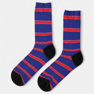Red and white stripe on navy blue socks