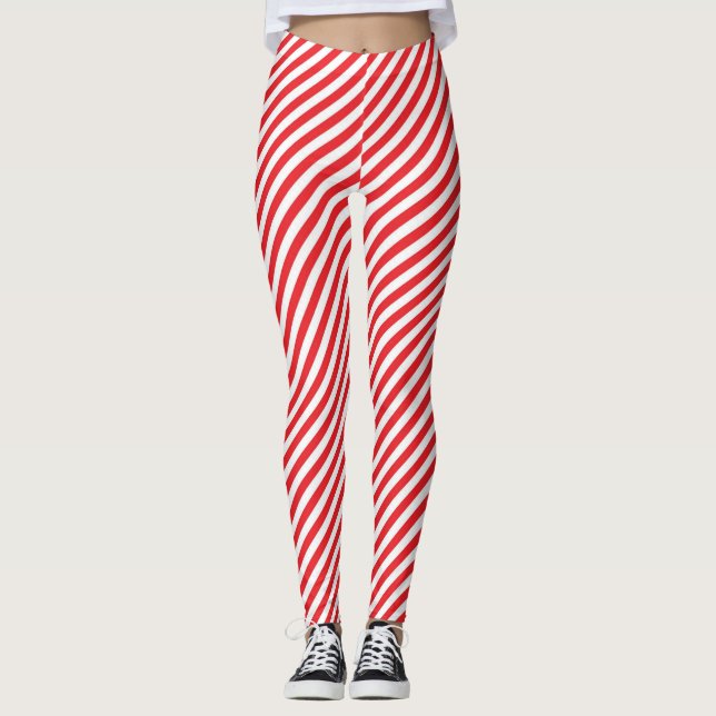 Red and white Stripe Pattern Leggings (Front)