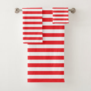 Red and White Striped Bath Towel Set