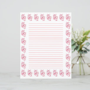 Red and White Striped Cat Prints Lined Stationery