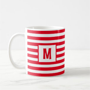 Red and White Striped Design Single Initial Coffee Mug
