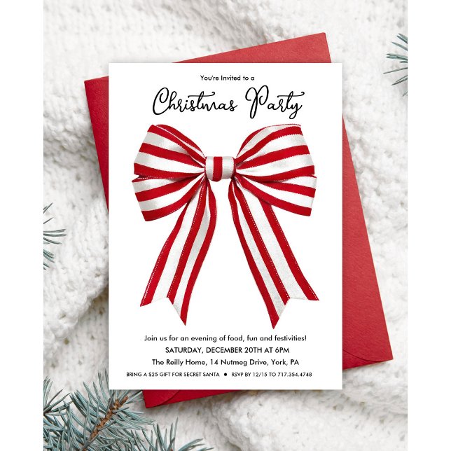 Red and White Striped Holiday Christmas Invitation (Creator Uploaded)