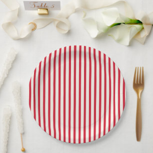 Red and White Striped Modern Christmas Stripe Paper Plate