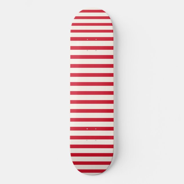 Red and White Striped Modern Christmas Stripe Skateboard (Front)