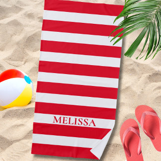  Red And White Striped Name Cabana Stripe  Beach Towel