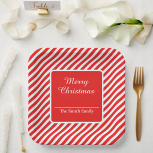 Red and white striped paper plate