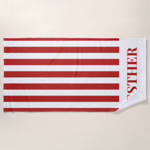 Red and White Striped Personalized Cabana Beach Towel