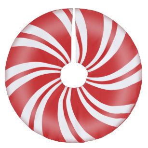 Red and White Striped Round Peppermint Candy Brushed Polyester Tree Skirt