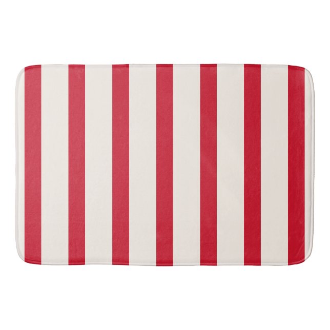 Red and White Striped Shower Curtain Bath Mat (Front)