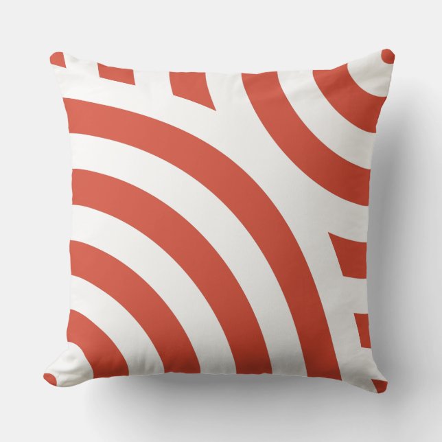 Red and White Striped Wave Pattern Throw Pillow (Front)