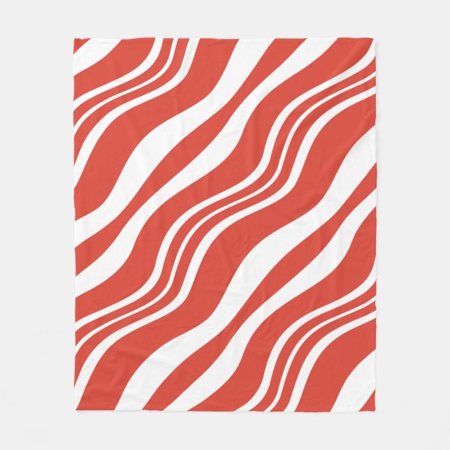 Red and White  Striped Wave Repeat Pattern Fleece Blanket (Front)