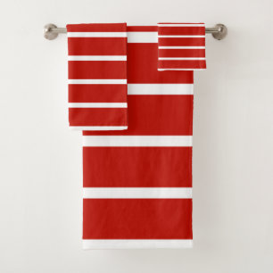 Red and White Stripes Bath Towel Set