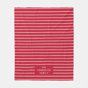 Red and white stripes cute simple family name fleece blanket