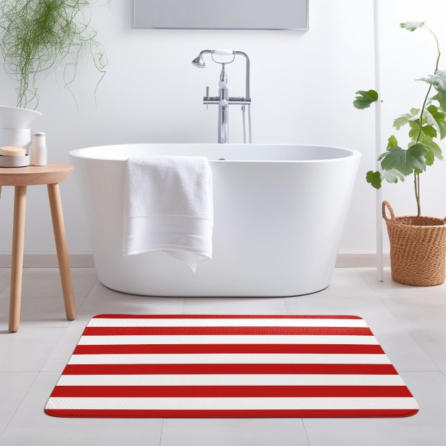 Red and White Stripes | Editable Colours Bath Mat (Creator Uploaded)