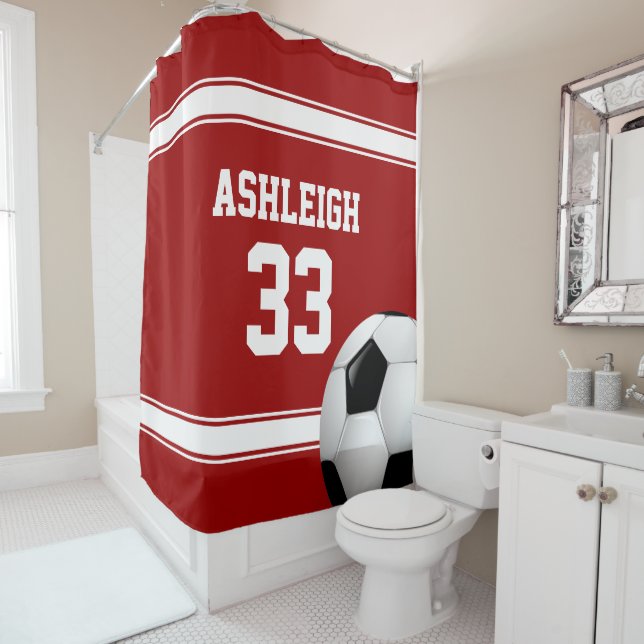 Red and White Stripes Jersey Soccer Ball (In Situ)