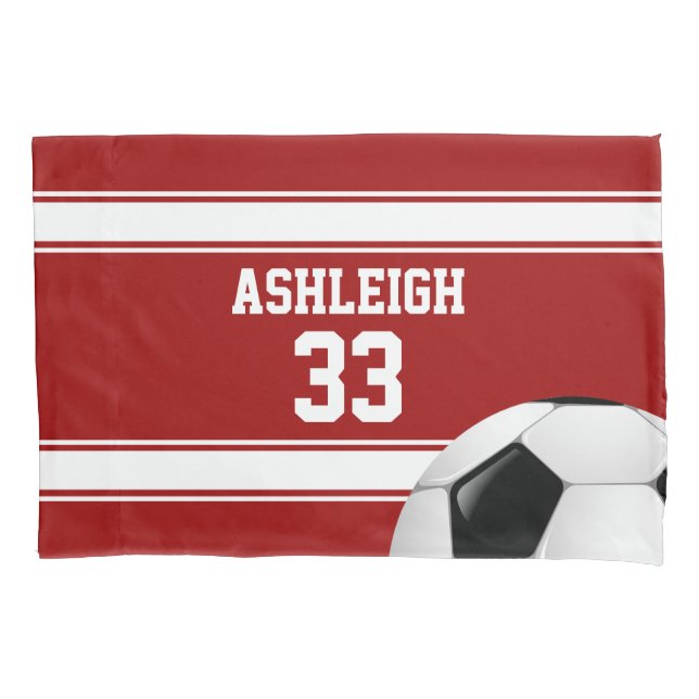 Red and White Stripes Jersey Soccer Ball Pillowcase (Front)