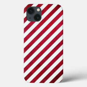 Red and White Stripes on Fabric Texture by STaylor iPhone 13 Case