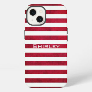 Red and White Stripes on Fabric Texture by STaylor iPhone 13 Case