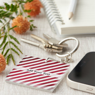 Red and White Stripes on Fabric Texture by STaylor Keychain