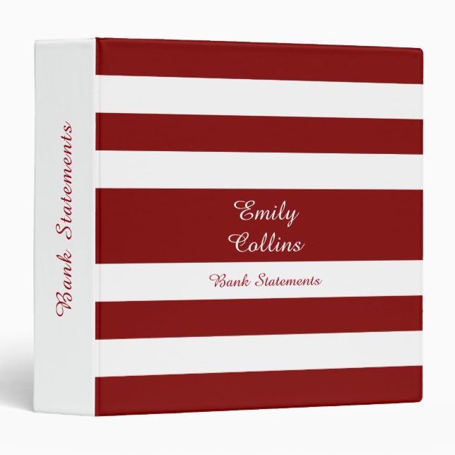 Red And White Stripes Pattern Name Text Binder (Front/Spine)