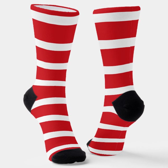 Red and white stripes pattern  socks (Angled)